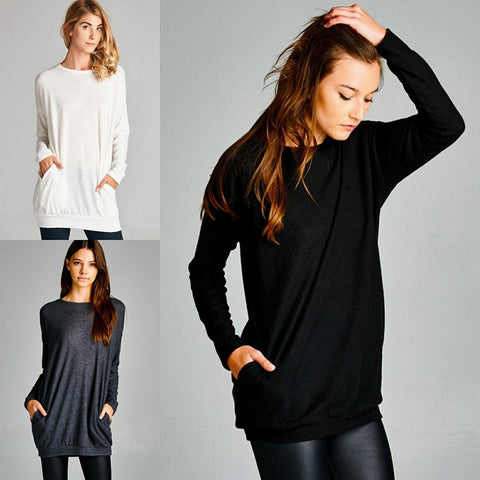 Loose fit, long sleeve, round neck tunic top