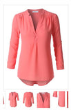 Womens Flowy Long Sleeve Semi Sheer Chiffon Blouse Top