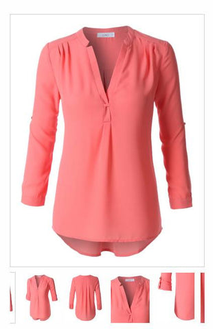 Womens Flowy Long Sleeve Semi Sheer Chiffon Blouse Top