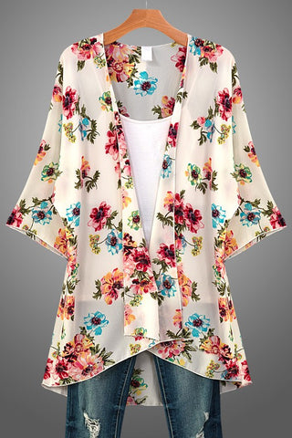 Open Floral Print Cardigan