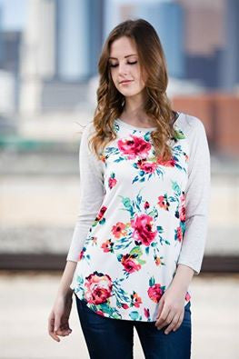 Floral Raglan with ivory sleeves