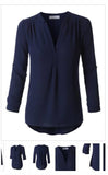 Womens Flowy Long Sleeve Semi Sheer Chiffon Blouse Top