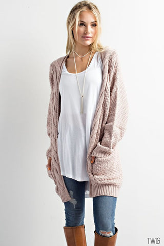 SIDE POCKET ACRYLIC WOOL OPEN CARDIGAN - Twig - PREORDER