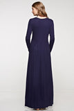 solid maxi dress with long sleeves, elasticized waist and pockets