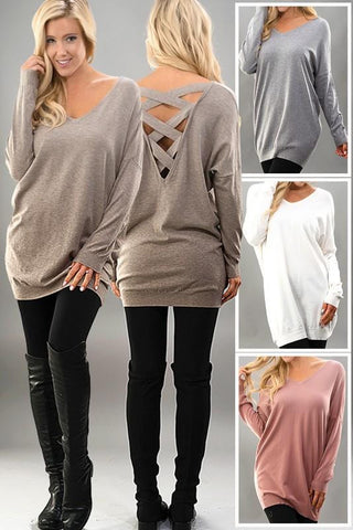 Super Soft Touch Sweater Knit Criss Cross Detail Back Tunic